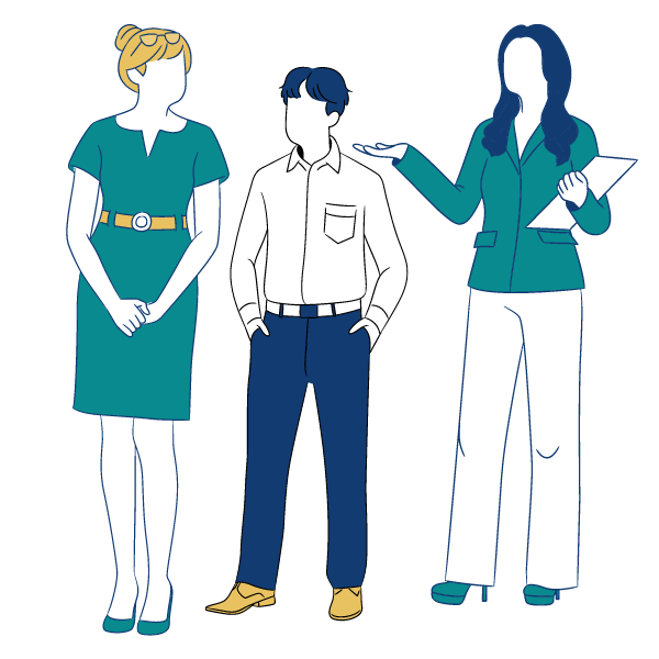 Illustration of three business-looking people having a conversation
