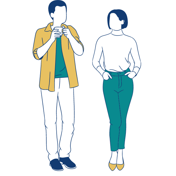 Illustration of two business-looking people having a conversation
